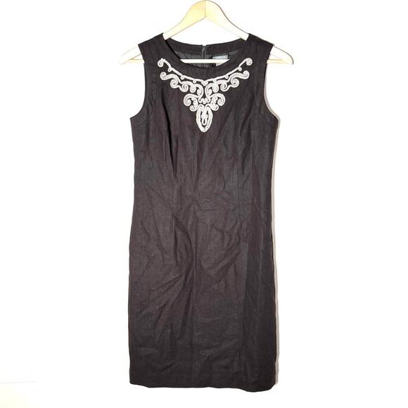 Ann Taylor Brown linen blend A line embroidered dress size 2 B121 - Picture 1 of 4